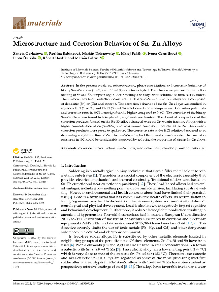 Microstructure and Corrosion Behavior of SN-ZN Alloys | PDF