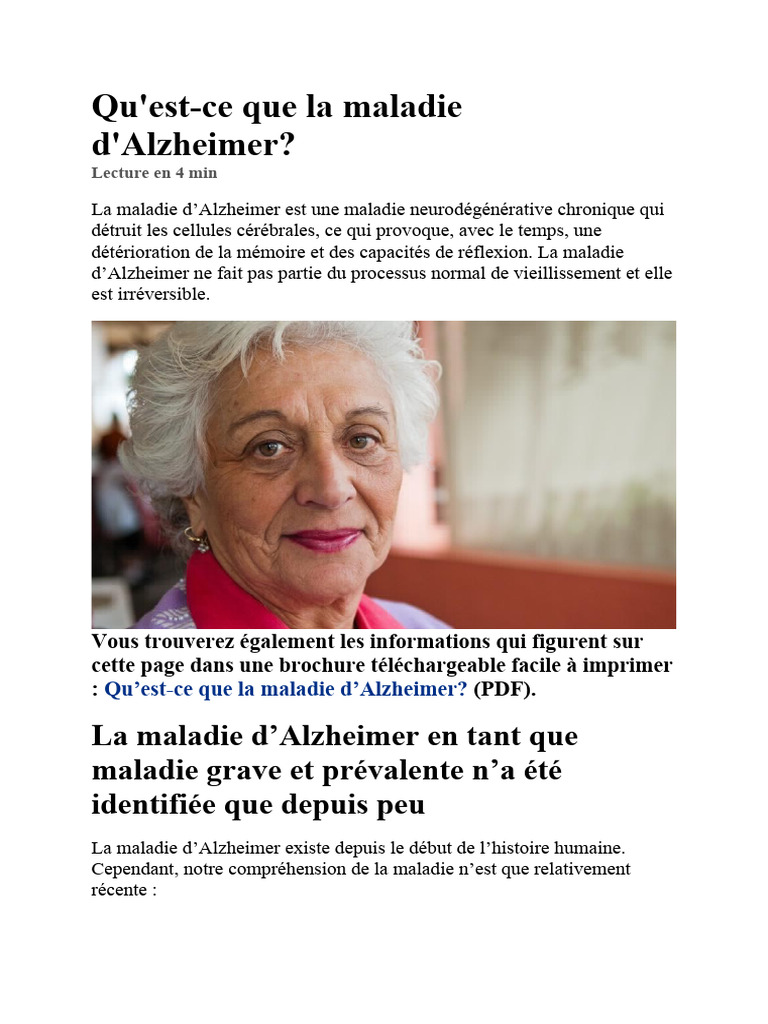 Comprendre la maladie d'Alzheimer | PDF | Maladie d'Alzheimer ...