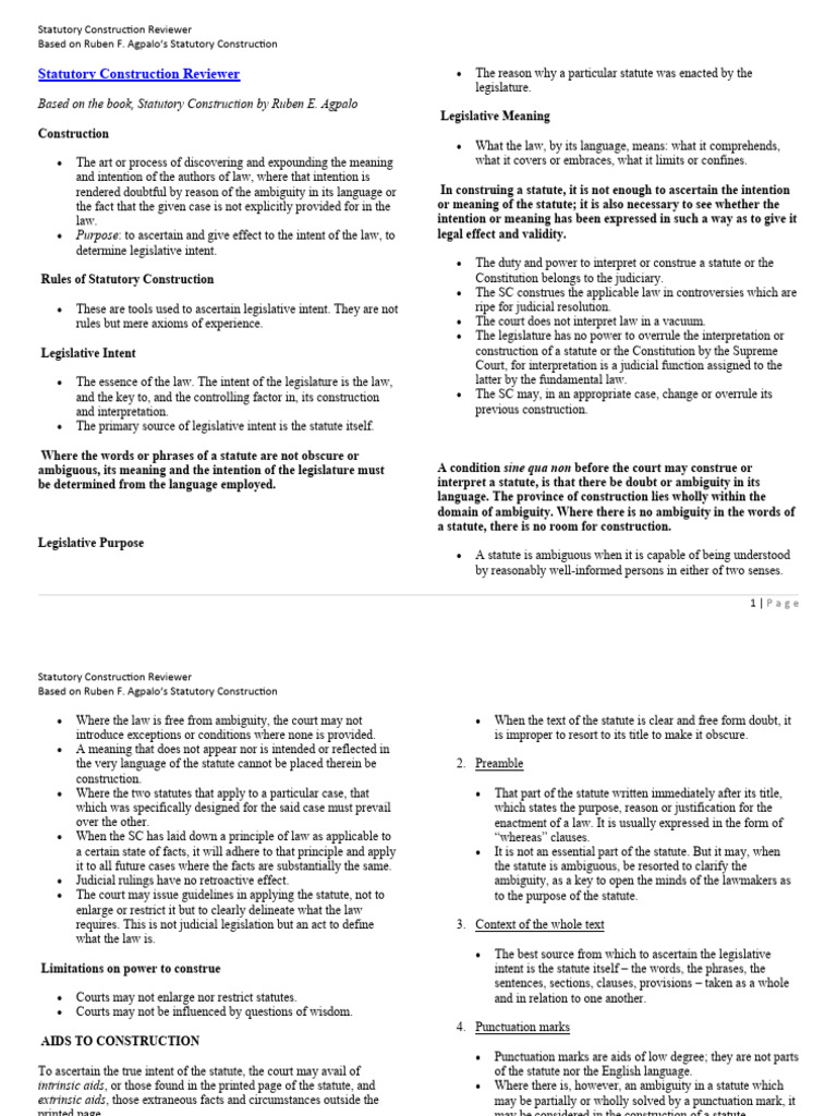 Statutory Construction Reviewer PDF Statutory Interpretation