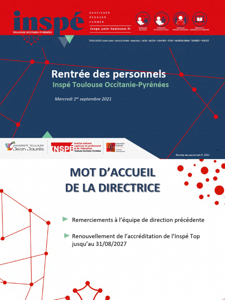 Rentrée 2021 à l'Inspé Toulouse | PDF | Évolution de carrière ...