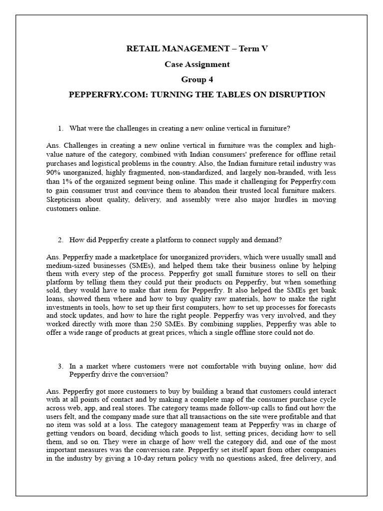 RTM Pepperfry Case Assignment PDF Brand Retail