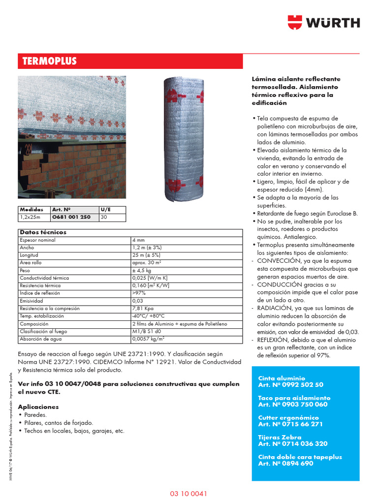 Aislante Térmico Termoplus de Würth | PDF | Aislamiento térmico ...