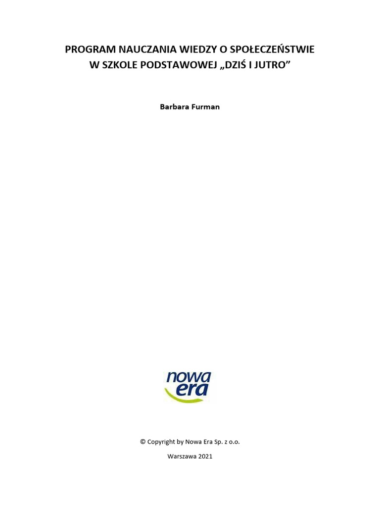 Program Nauczania Z Rozkladem Materialu Dzis I Jutro PDF