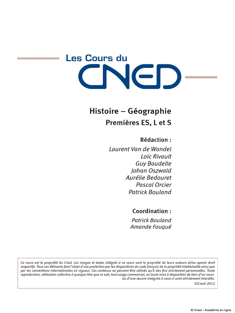 Ebook Cours CNED Premiere ES L S - Histoire Geographie | PDF
