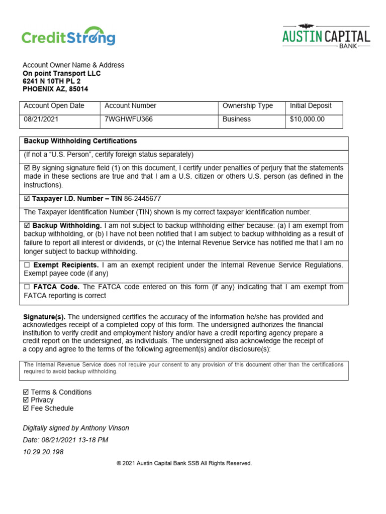 Savings Account Agreement PDF