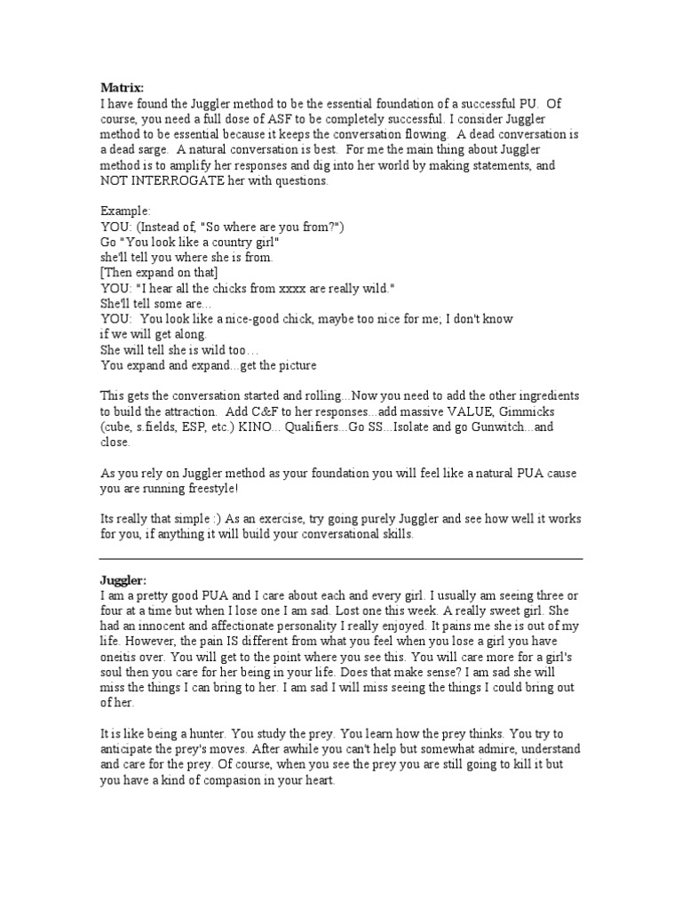 Mastering the Juggler Method in PUA | PDF | Curiosity | Conversation