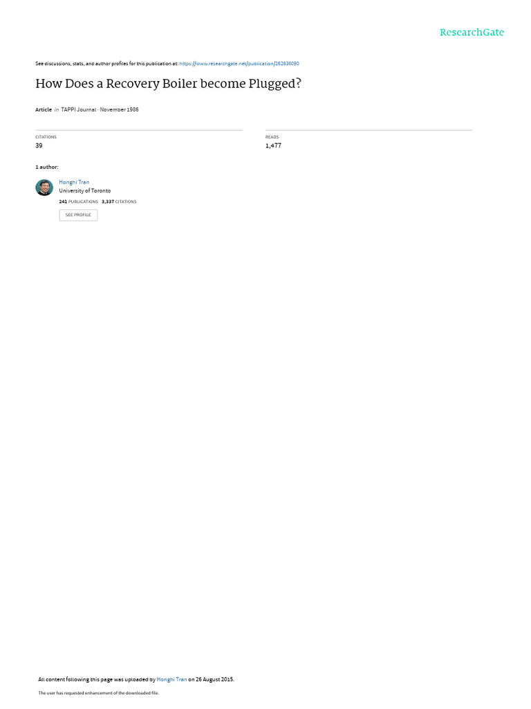 How Does A Recovery Boiler Plugged? TAPPI Journal November 1986