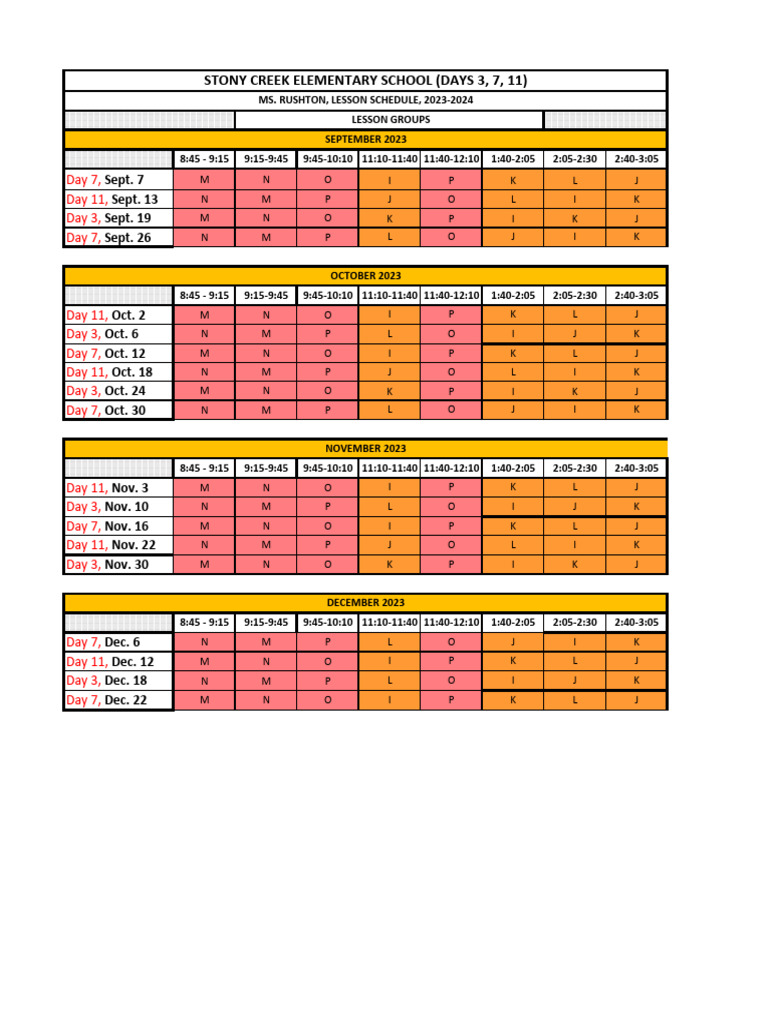 SC 3711 Band Schedule 2023 PDF