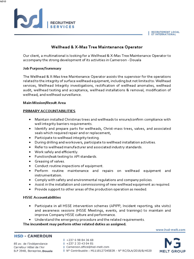 Wellhead & XMas Tree Maintenance Operator PDF Safety