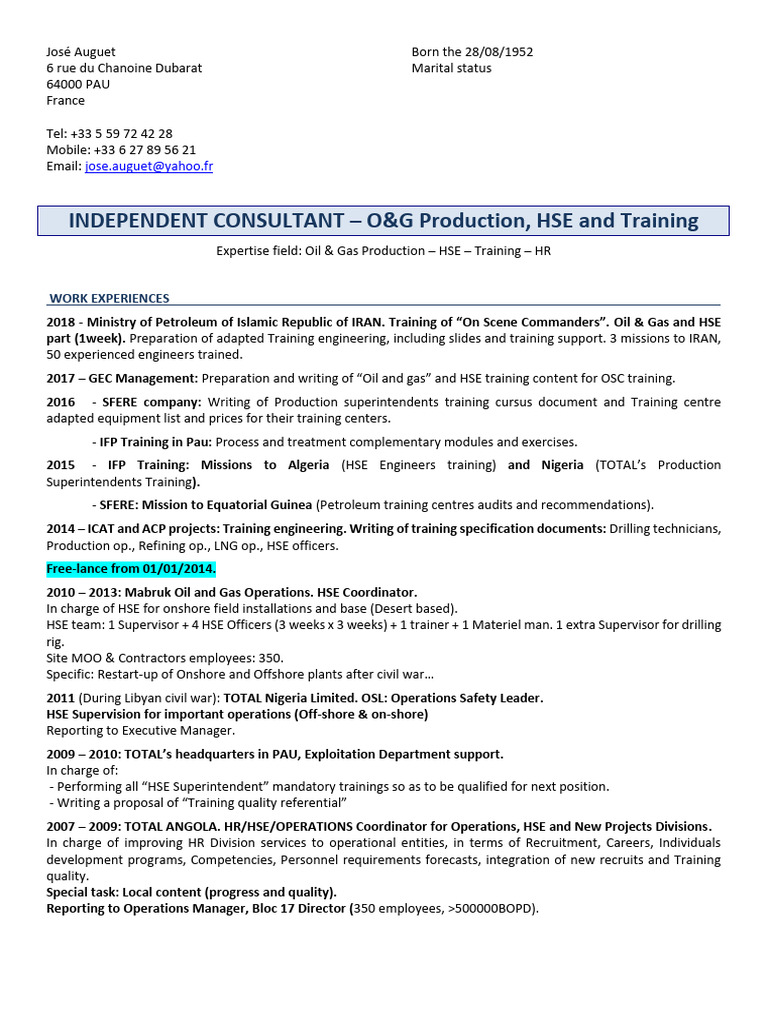 CV ACP Jose Auguet | PDF | Petroleum Industry | Energy Industry