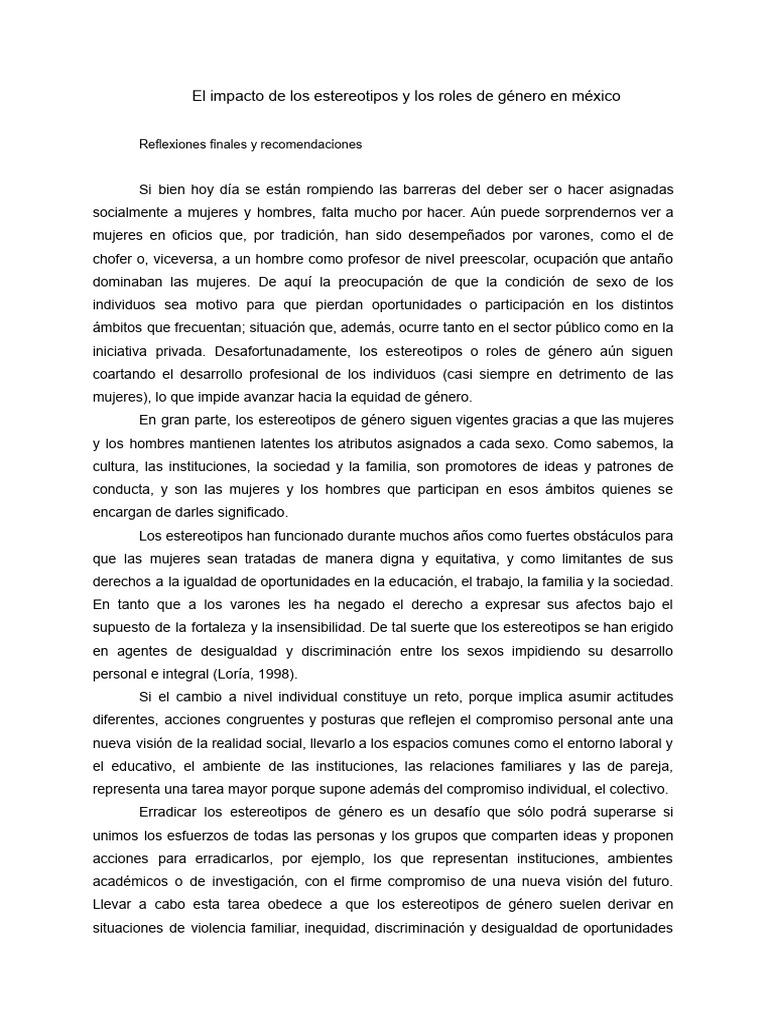 Estereotipos de género en México: impacto y cambio | PDF | Rol de ...