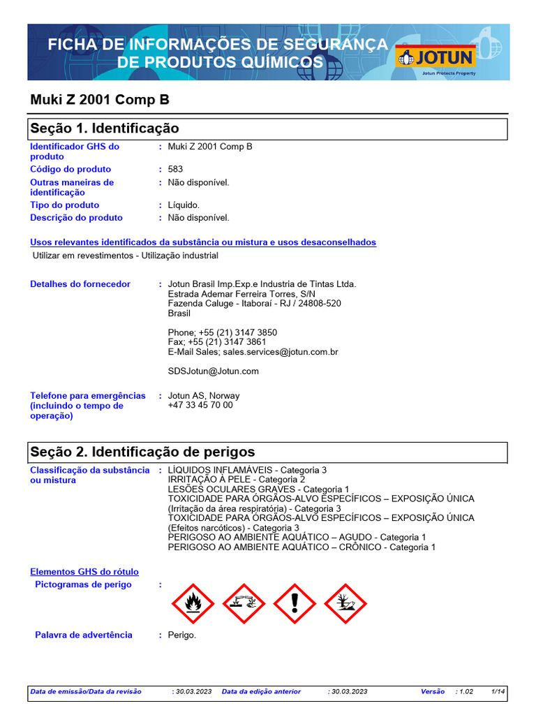 Muki Z 2001 Comp B - Ficha de Segurança | PDF | Desperdício | Águas ...