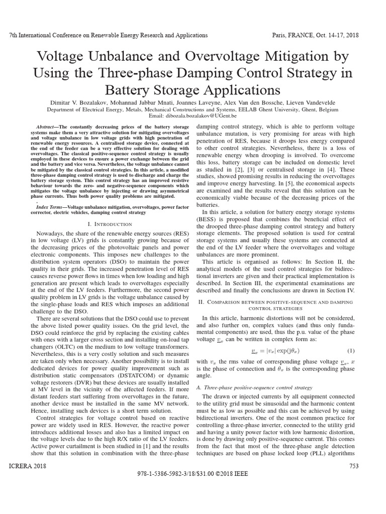 Voltage Unbalance and Overvoltage Mitigation by Using The Three-Phase ...