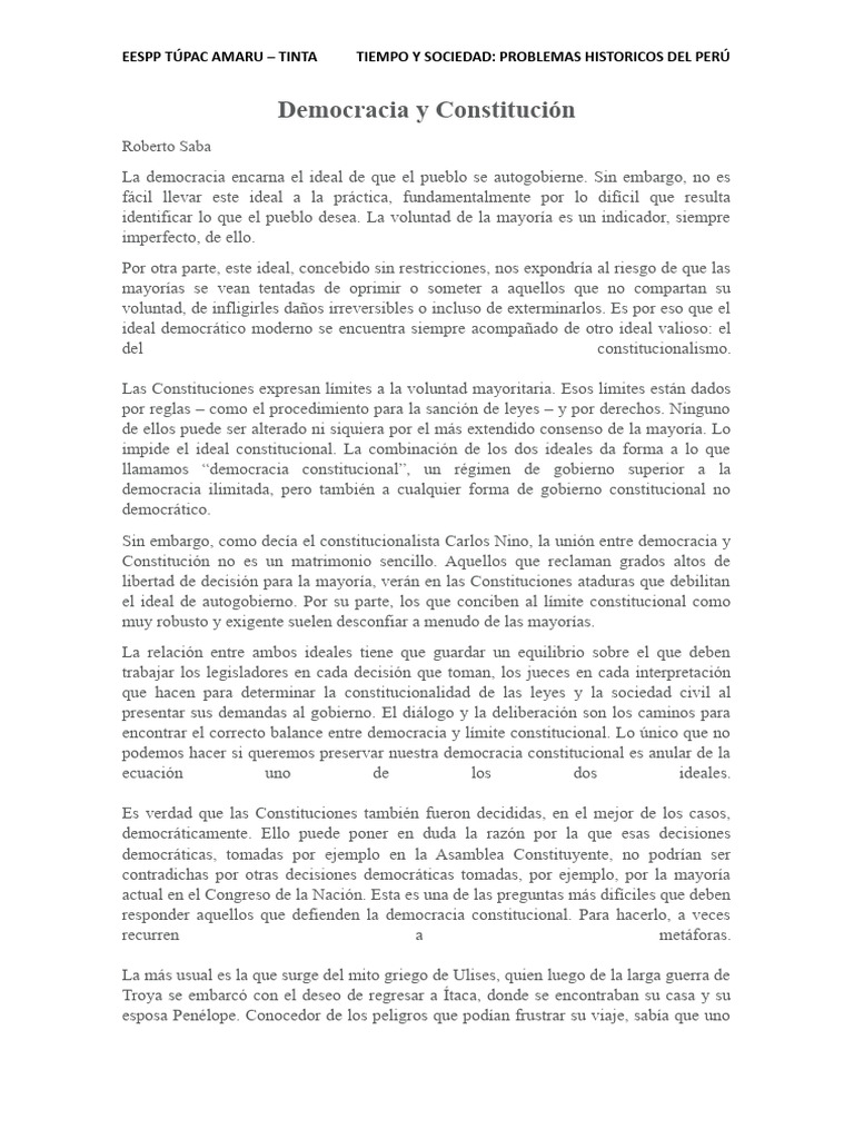 Democracia y Constitución | PDF