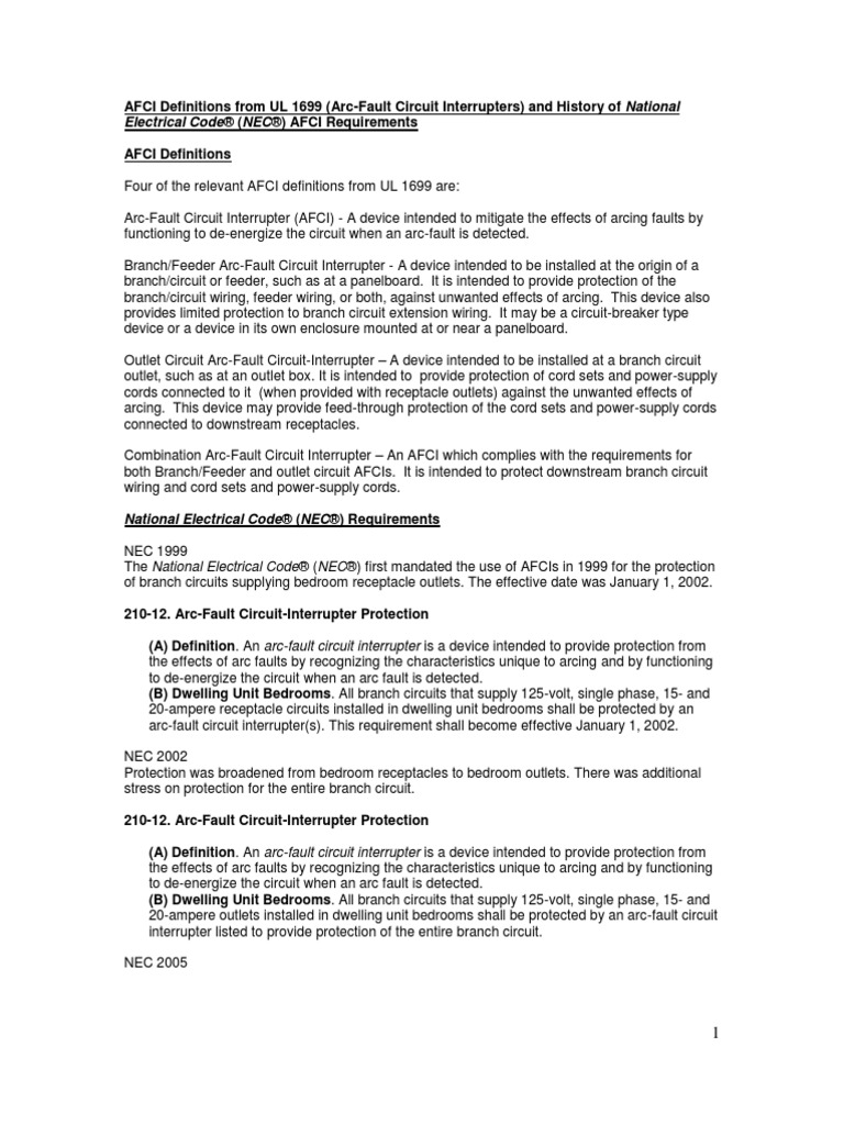 Electrical Code® (NEC®) AFCI Requirements PDF Manufactured Goods