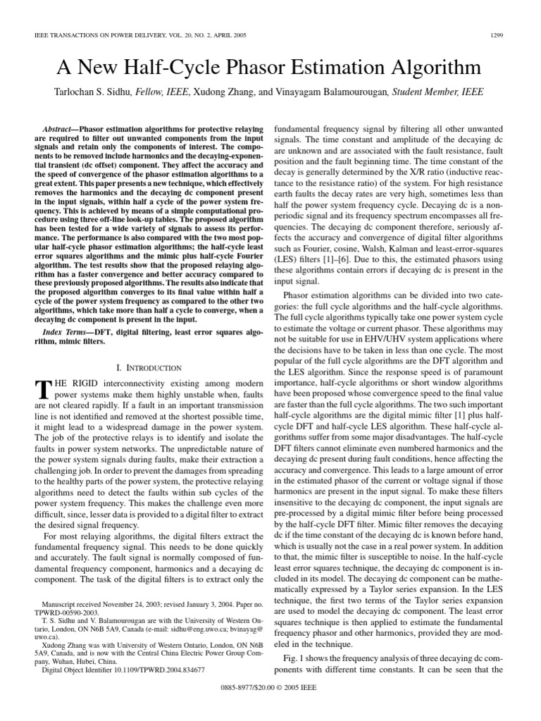IEEE - A New Half-Cycle Phasor Estimation Algorithm | PDF