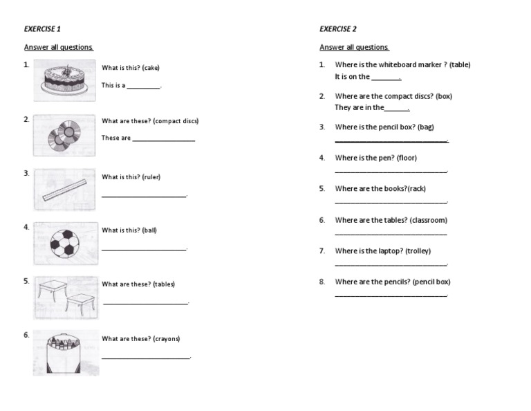 Object Location and Identification Exercises | PDF | Language Arts ...