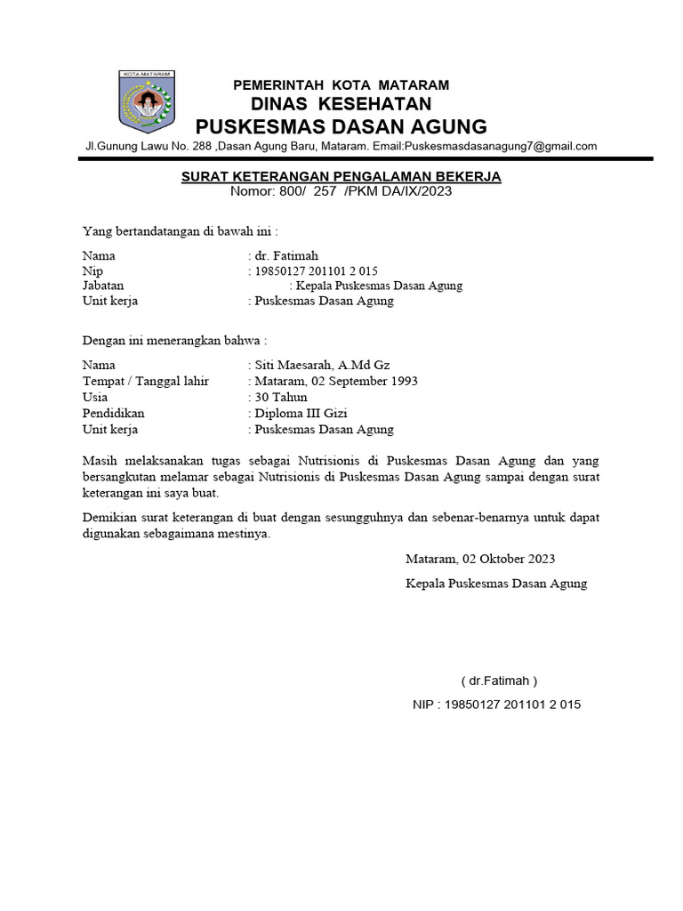SURAT KETERANGAN AKTIF BEKERJA | PDF