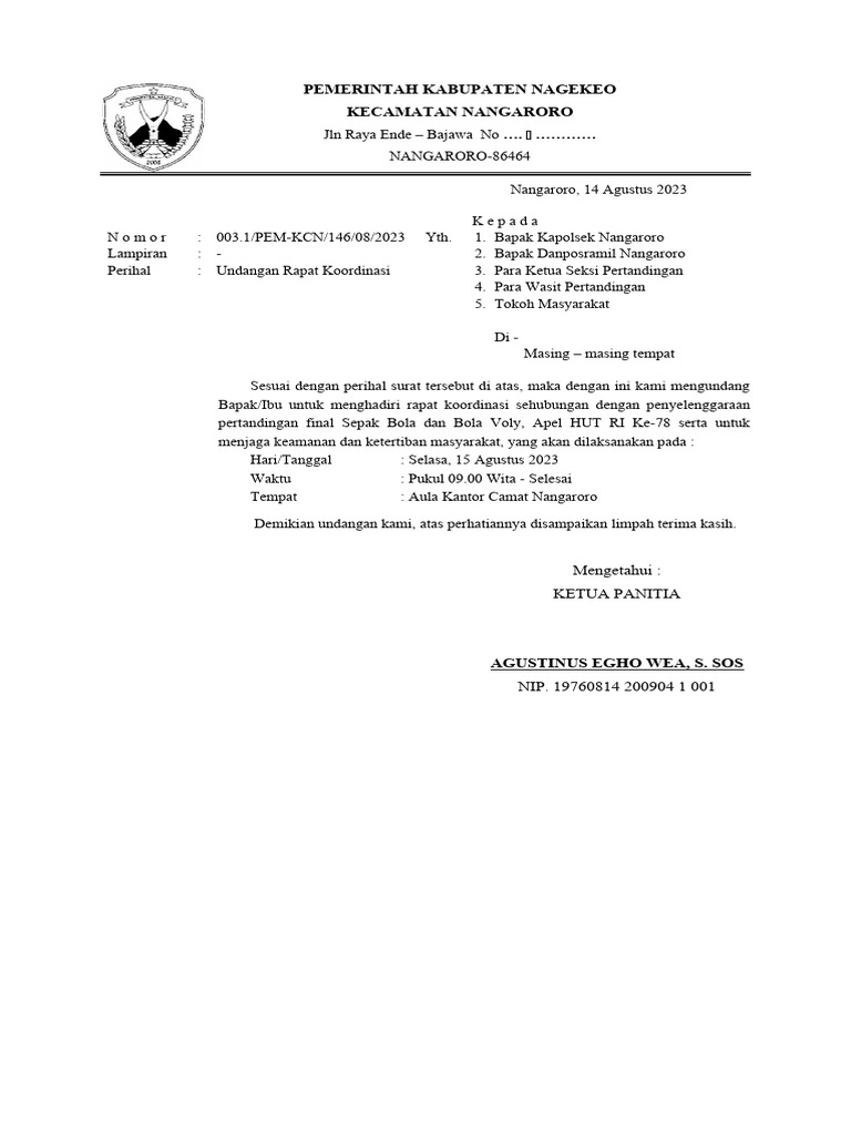 Undangan Rakor HUT RI | PDF