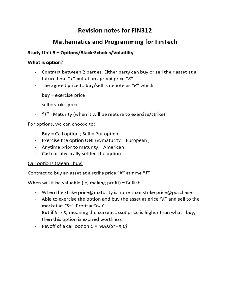 Revision Notes For FIN312 - Unit 5 | PDF