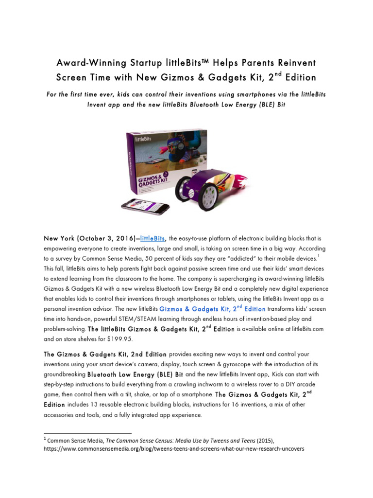 Littlebits Releases A Wonderful Gizmo And Gadgets Kit