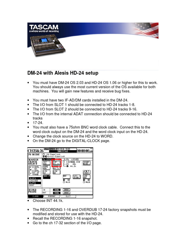 Alesis HD24 Tascam DM24 Instructions PDF