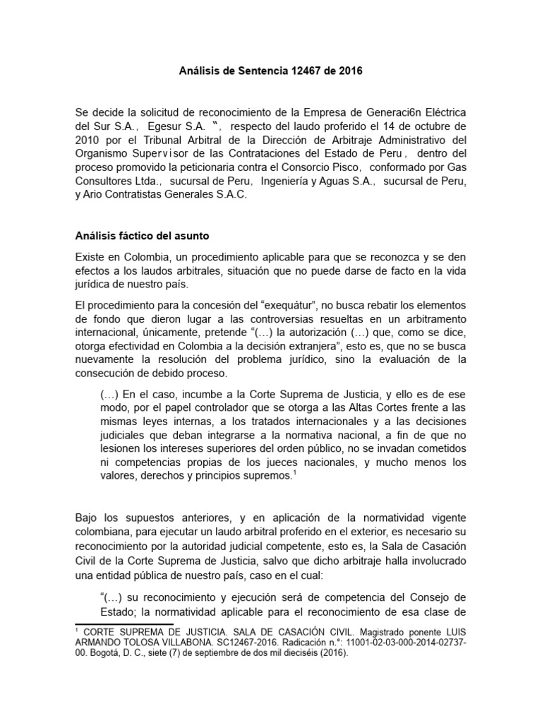 Análisis de Sentencia 12467 de 2016 | PDF | Arbitraje | Estado (política)