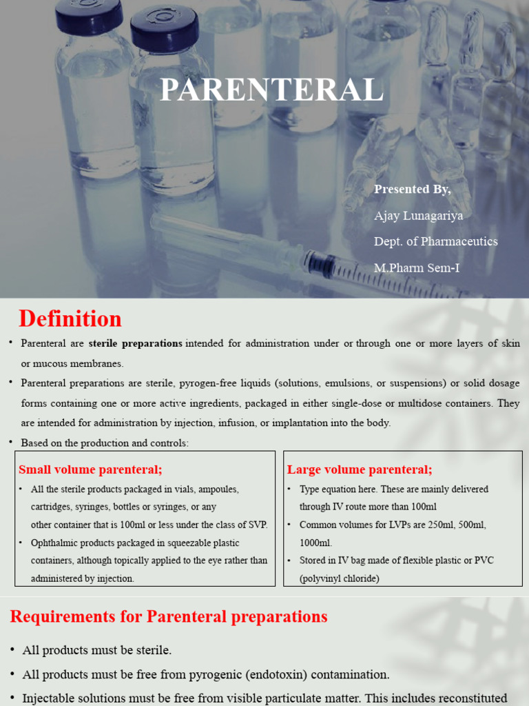Small vs Large Volume Parenterals | PDF | Wellness | Science & Mathematics