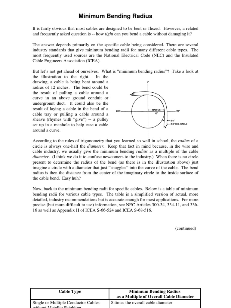 Cable Bending Radius PDF Cable Manufactured Goods