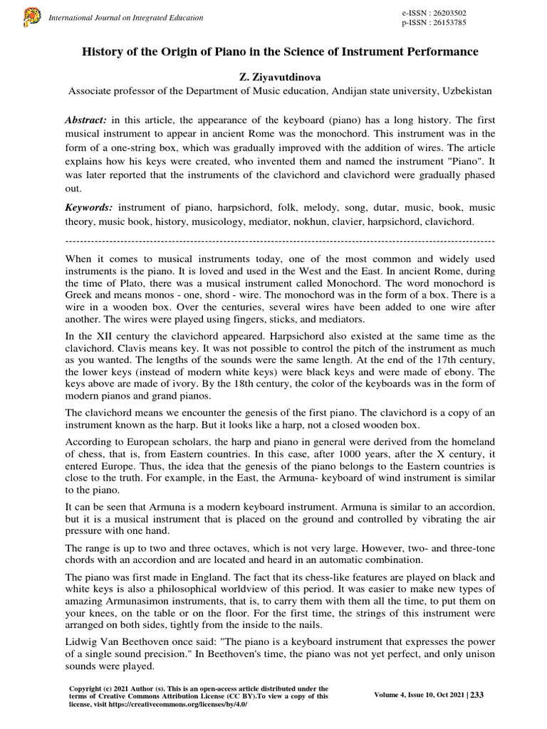 History of The Origin of Piano in The SC Eacc6364 PDF Piano