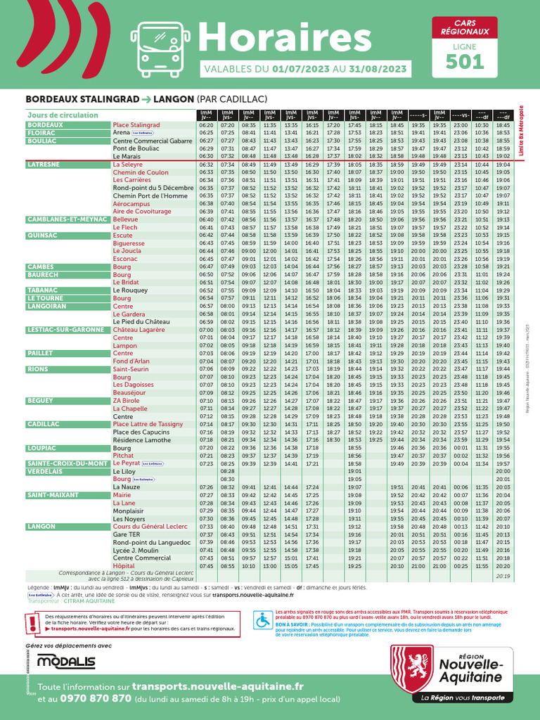 NOUVEAU-SPECIAL Eté-Fiche Horaire-Cars régionaux-Bordeaux-Langon | PDF