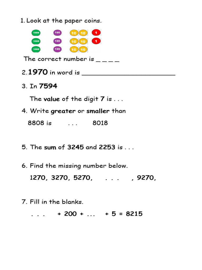 Exercise 2 math grade 3 numbers to 10000 pdf