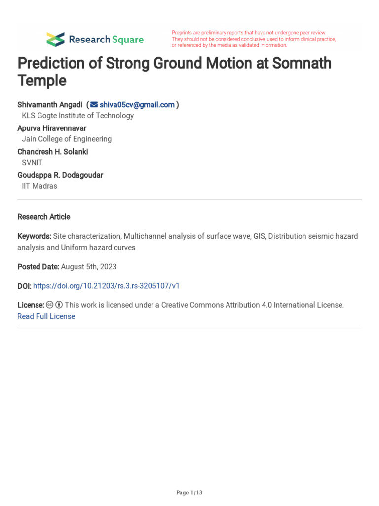 Prediction of Strong Ground Motion at Somnath Temp | PDF | Earthquakes ...