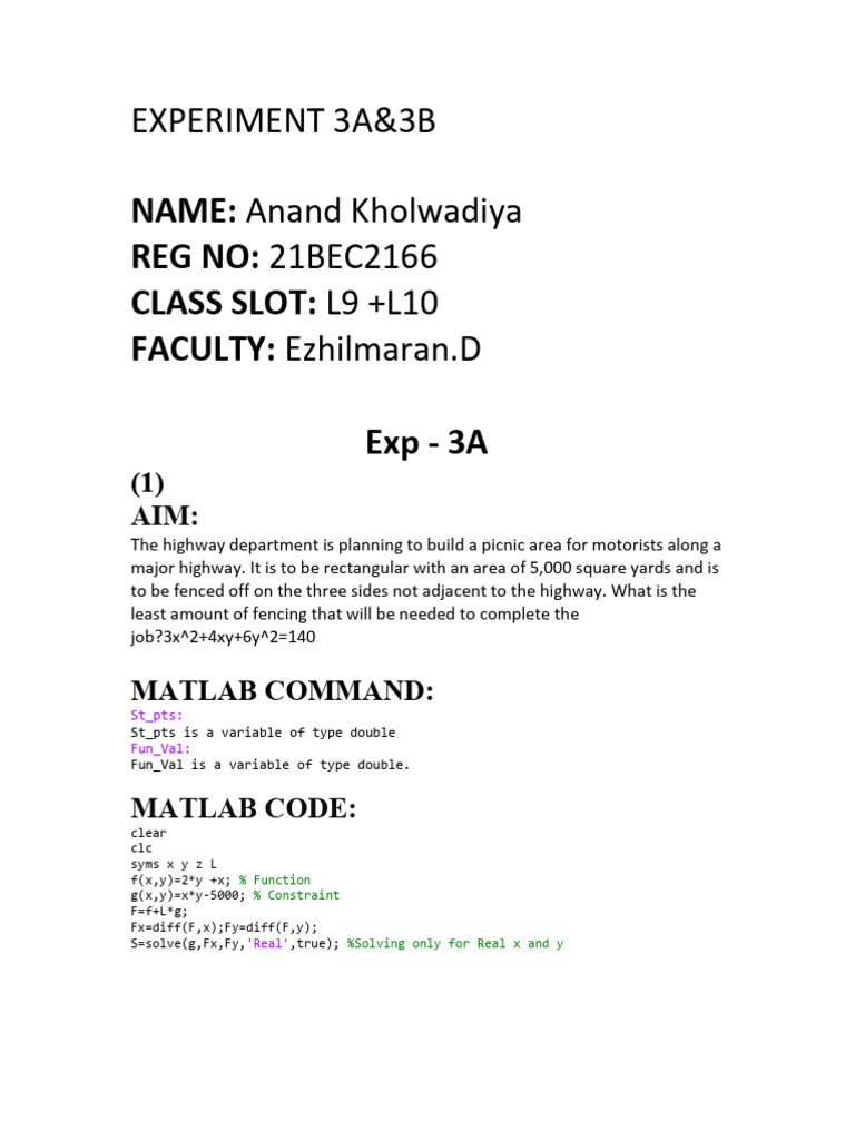 3A&3B Matlab | PDF | Software Engineering | Computer Programming