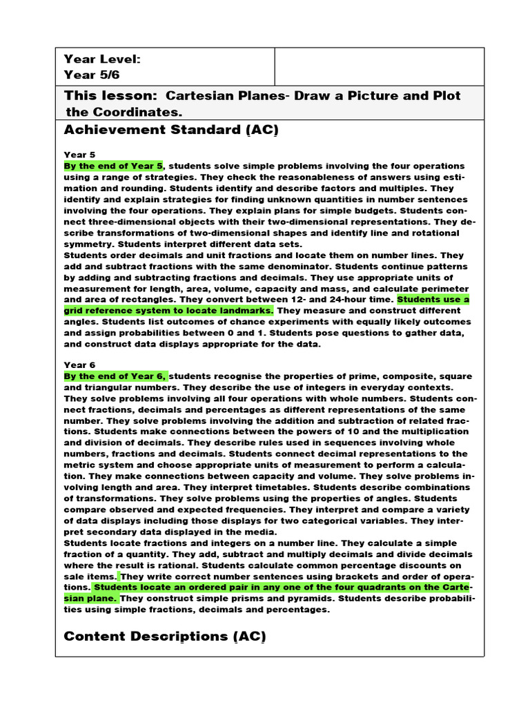Cartesian Plane: Plotting Coordinates Lesson | PDF | Cartesian ...
