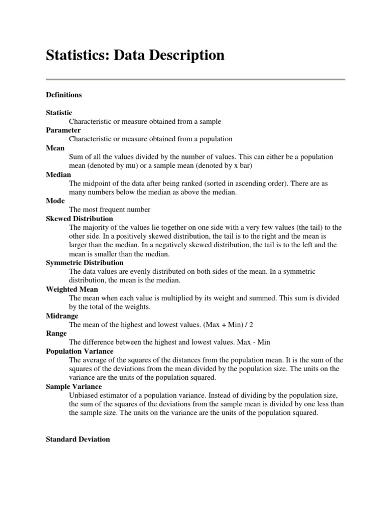 Key Statistical Concepts and Definitions | PDF | Mean | Median