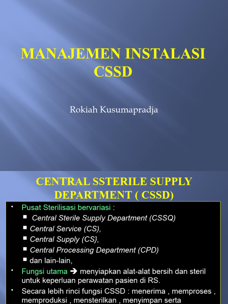 Fungsi CSSD dalam Manajemen Rumah Sakit | PDF