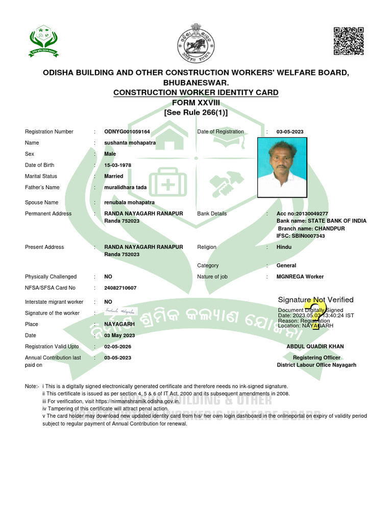 Odisha Building and Other Construction Workers' Welfare Board ...