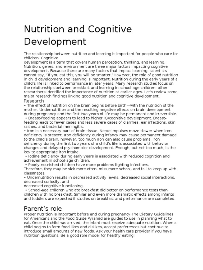 Nutrition and Cognitive Development | PDF | Wellness