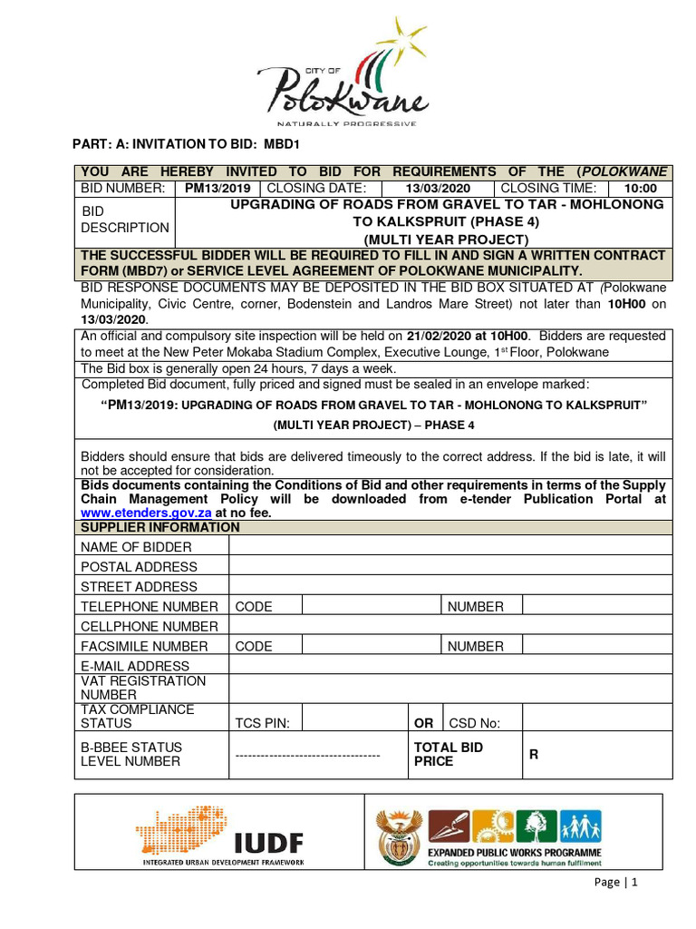 Polokwane Municipality Road Upgrade Bid | PDF | Indemnity | Procurement
