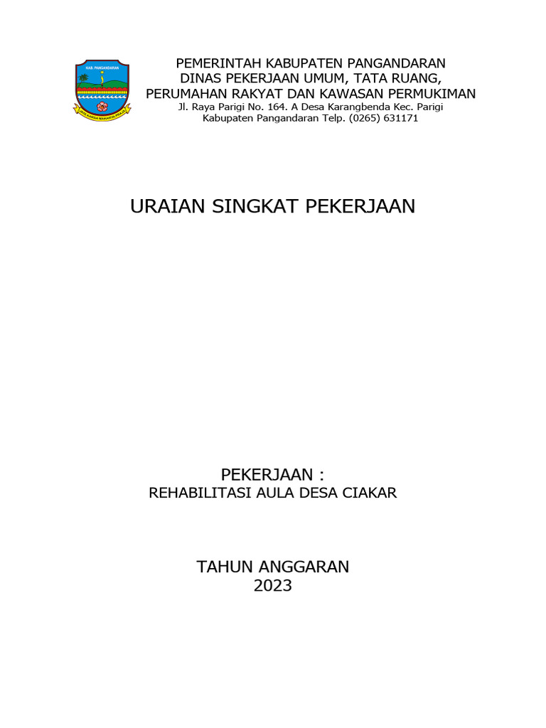 Rehabilitasi Aula Desa Ciakar 2023 | PDF