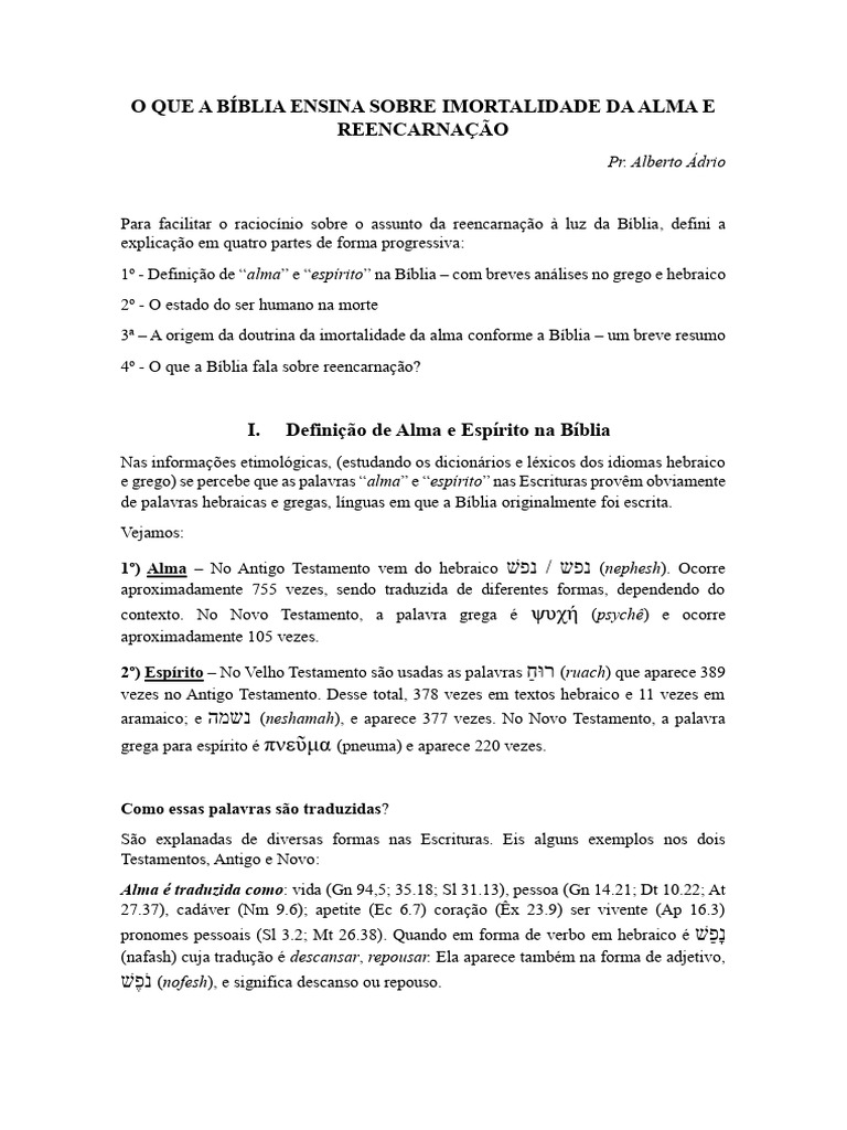 O Que A Bíblia Ensina Sobre Imortalidade Da Alma e Reencarnação | PDF