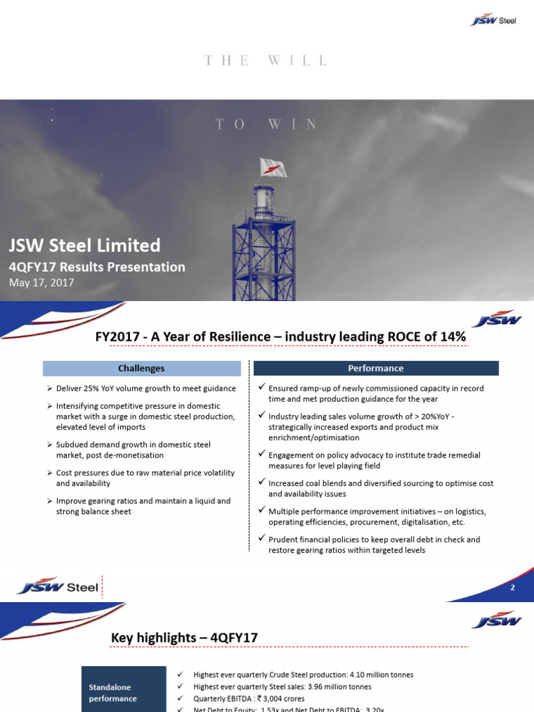 JSW Steel 4QFY17 Results: Record Growth | PDF | Income Statement | Net ...