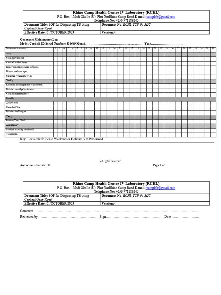 Genexpert Maintenance Log PDF