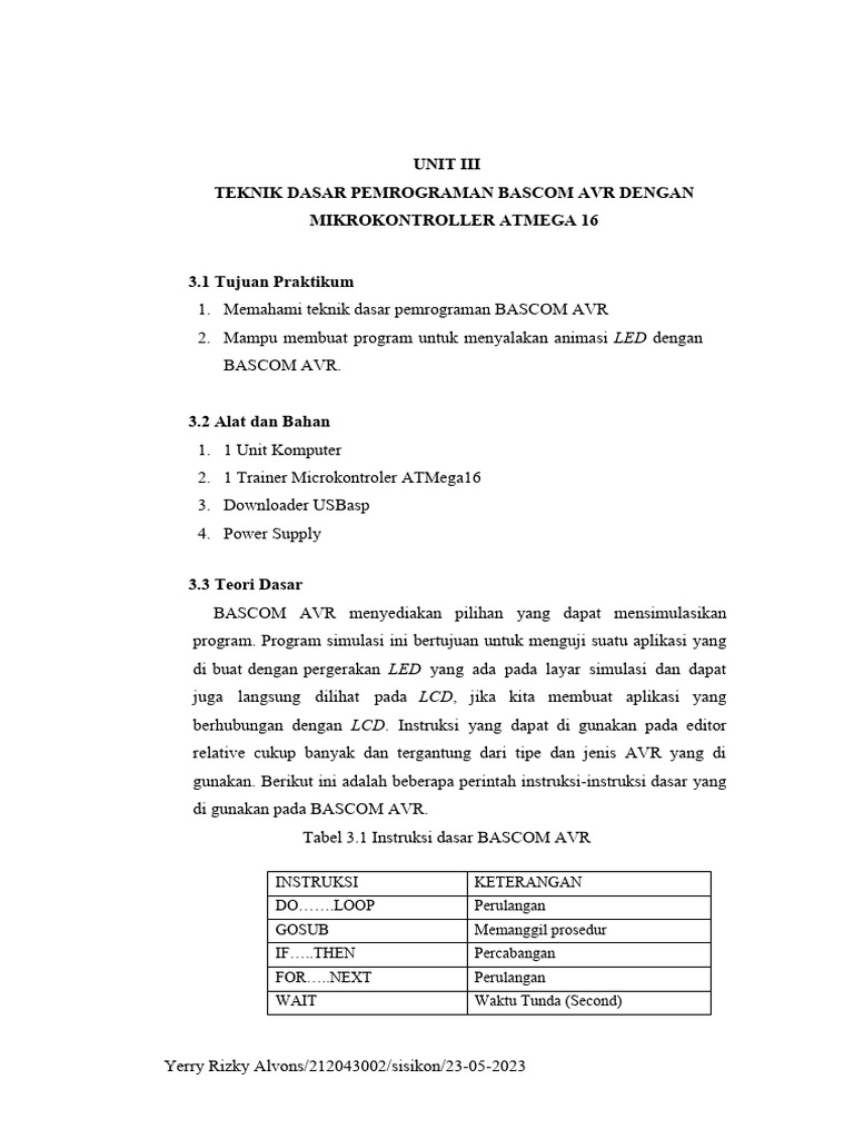 Pemrograman BASCOM AVR dengan ATMega 16 | PDF