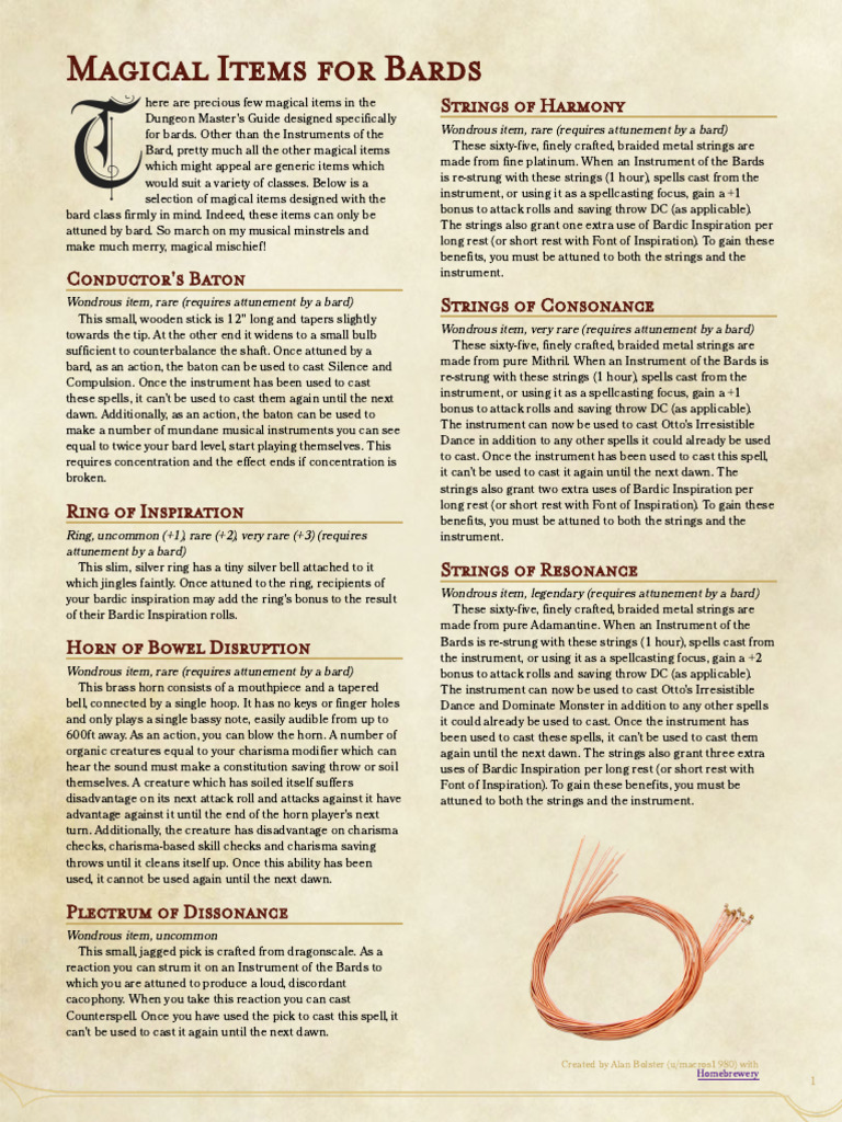 Magic Items For Bards | PDF