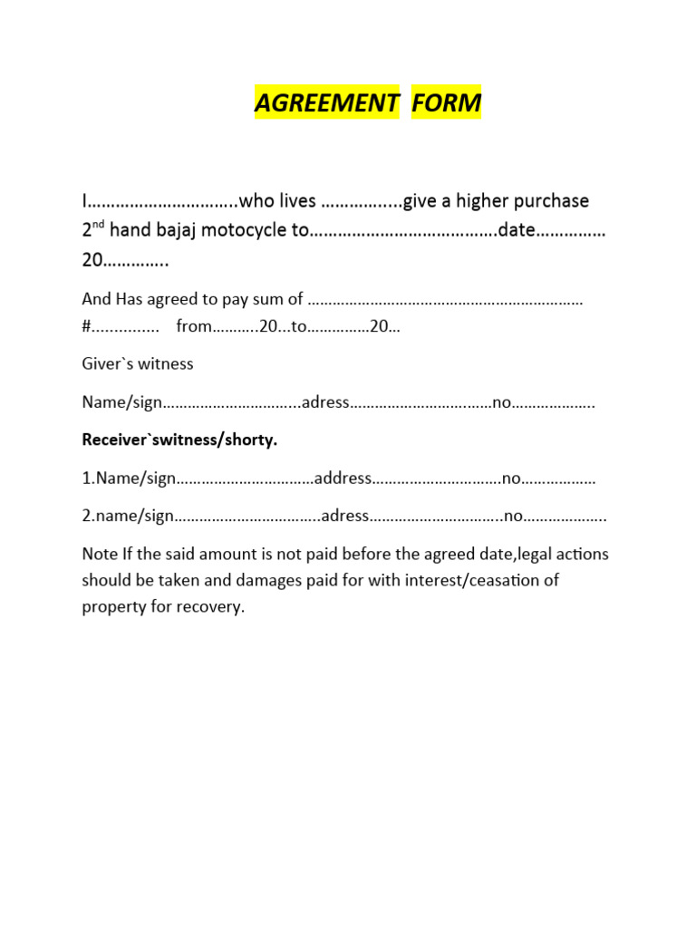 Agreement Form PDF