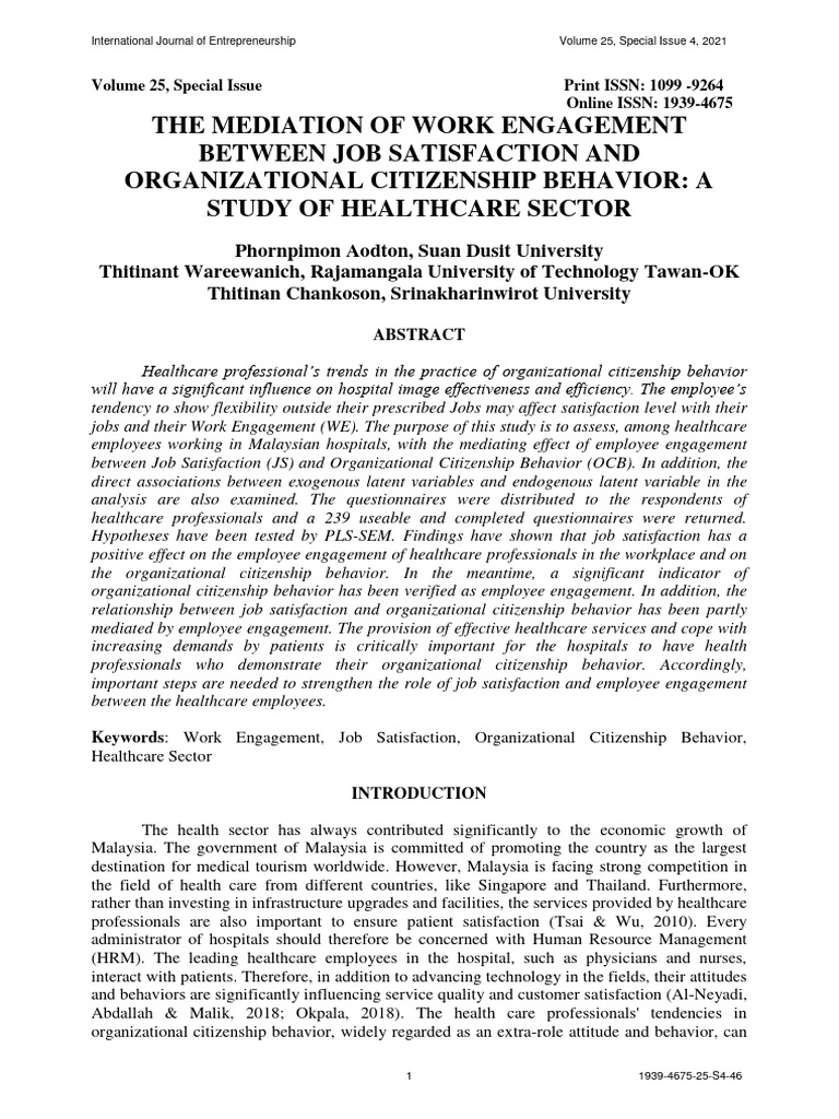 The Mediation of Work Engagement Between Job Satisfaction and ...