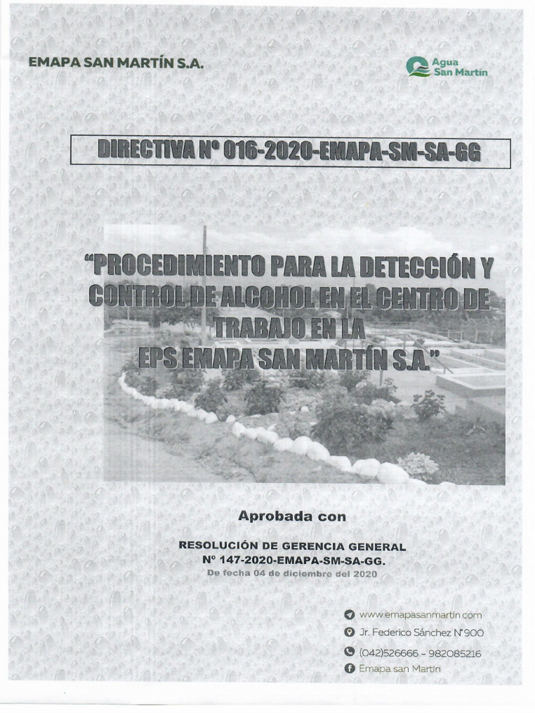 Directiva 016 procedimiento para la detecci n y control de alcohol pdf