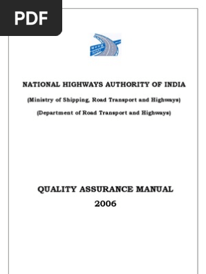 Nhai Quality Assurance Manual Quality Assurance Specification Technical Standard